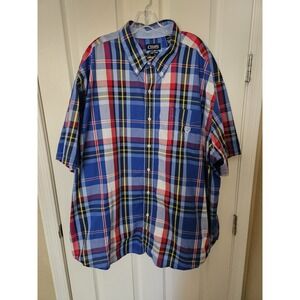 Chaps Easy Care Men's Multicolor Plaid Short Sleeve Button Down Shirt, Sz. 4XB